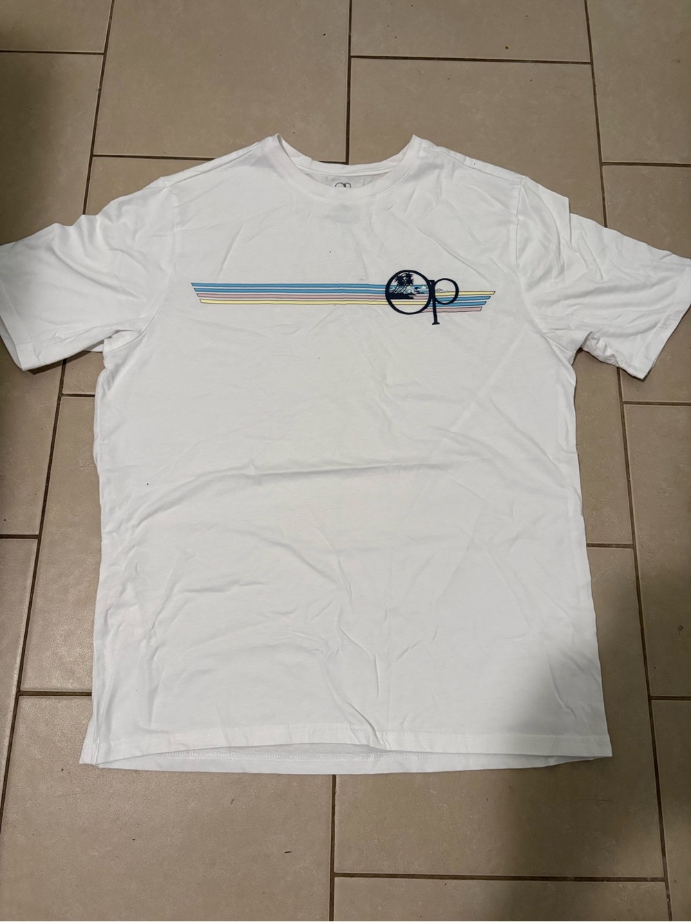 OP White Short Sleeve Graphic Stripe Tee
